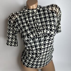 Y2K Geometric Print Ruched Top High Neck Cyber Indie Mod Retro Medium Minimalist